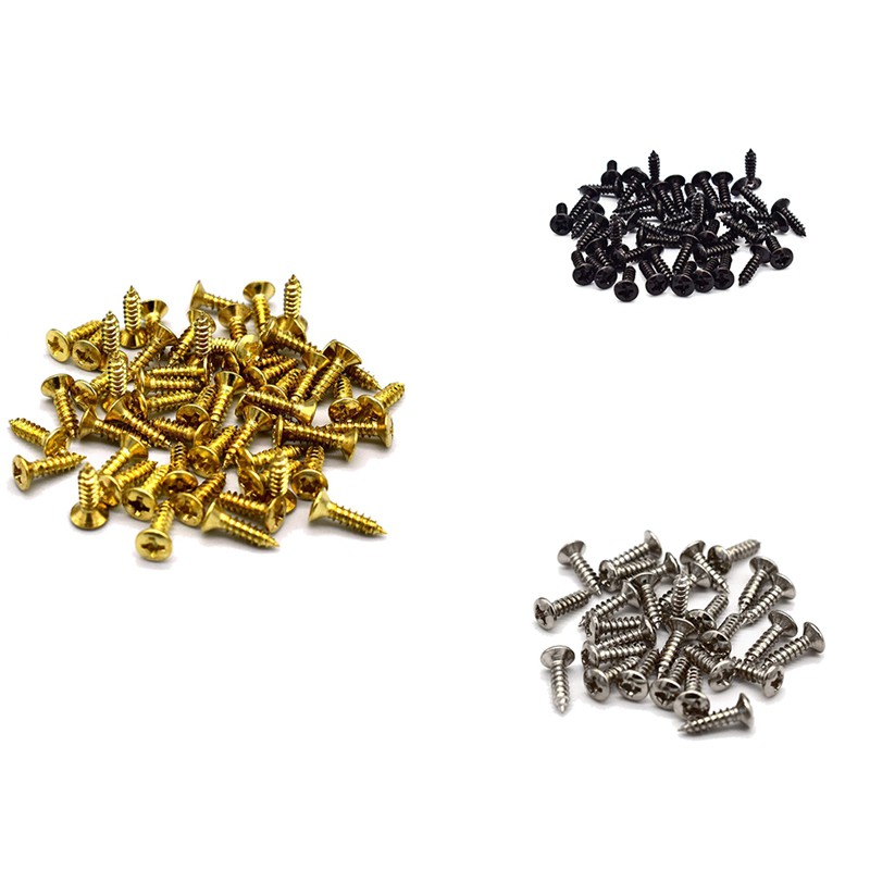 High Quality 100 Pcs Guitar & Bass Pickguard Screws for Strat & Tele,Gold