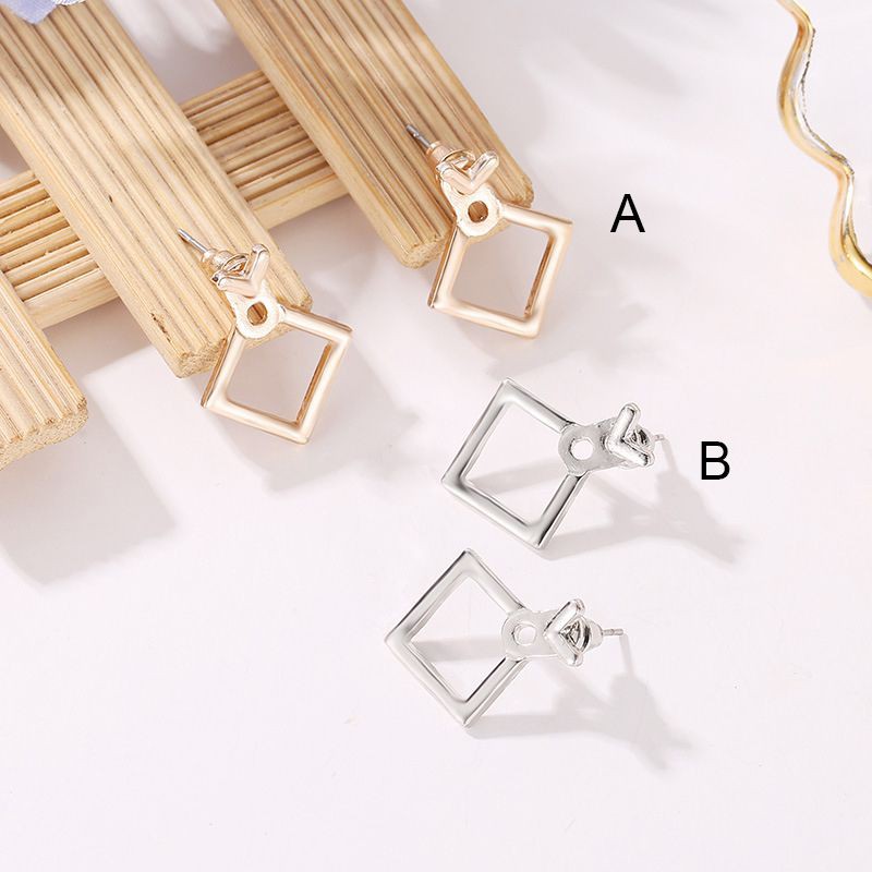 Bông tai kim loại thiết kế hình học phong cách retro cho nữ