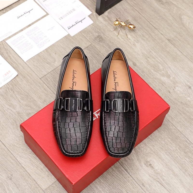 Giày tây lười nam Ferragamo da thật cao cấp thiết kế vân da cá sấu lót da heo đế nguyên bản.