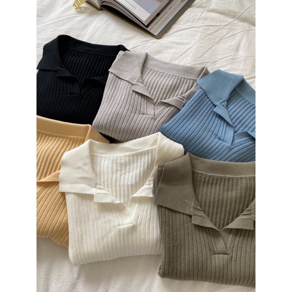 Croptop cổ bẻ len tăm nữ | BigBuy360 - bigbuy360.vn