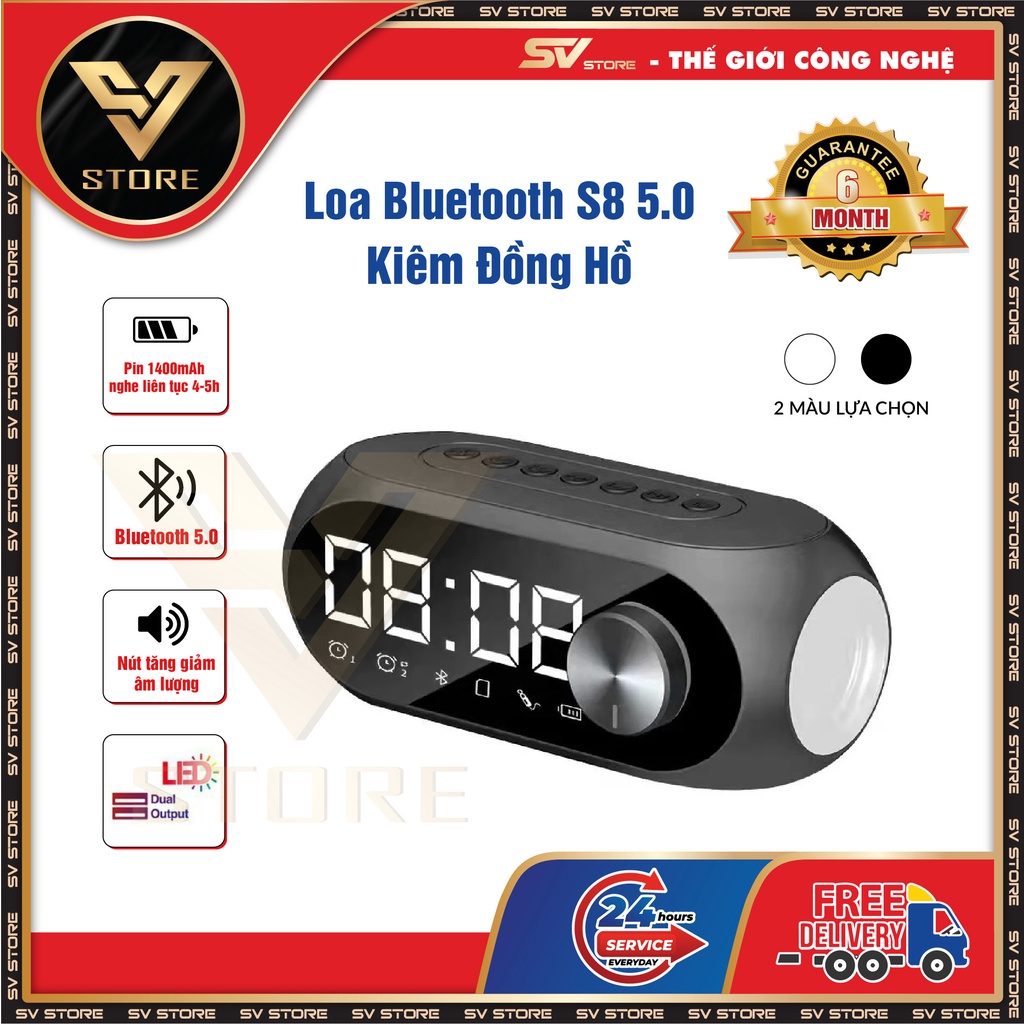Loa Bluetooth S8 5.0 Kiêm Đồng Hồ - Kết Nối Máy Tính,Led 360 - Bảo Hành 6 Tháng