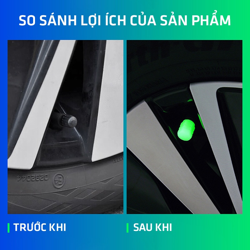 Bộ 4 Nắp Van Lốp Ô Tô Xe Máy Xe Đạp Đạp Quang Phát Sáng Độc Đáo