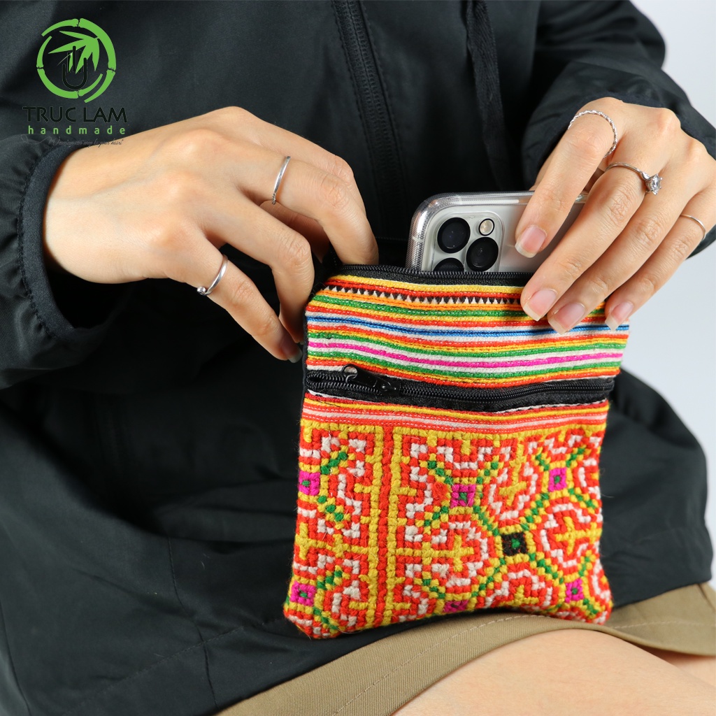 Túi Đeo Chéo Thời Trang Vải Thổ Cẩm Thêu Tay Trúc Lâm Handmade