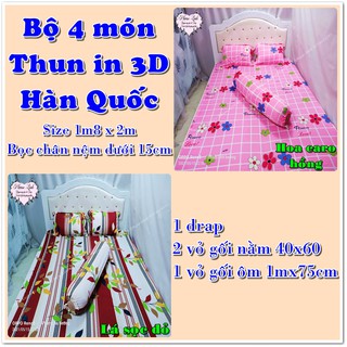[1m8*2m*5-15cm]Bộ 4 món Ga trải giường và vỏ gối thun in 3D Hàn Quốc Bọc được chân nệm từ 5-15cm || Bộ drap và vỏ gối