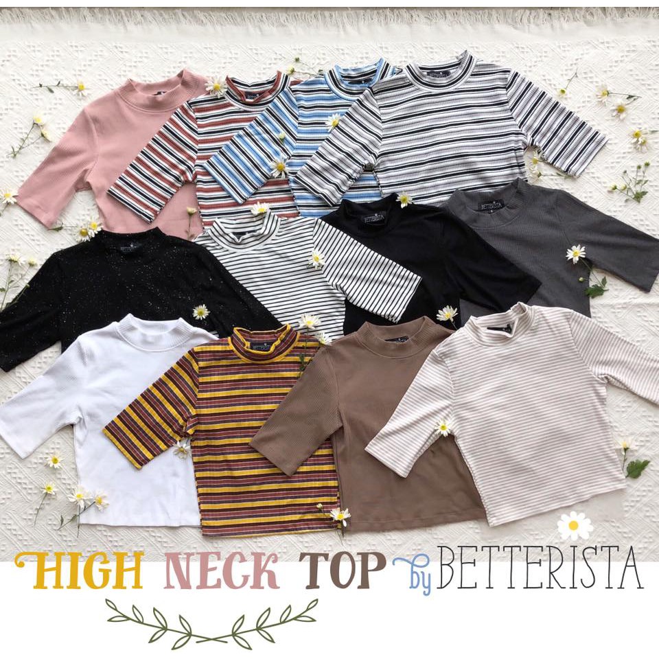 Áo cổ cao dáng áo croptop và ngang hông chất cotton len tăm