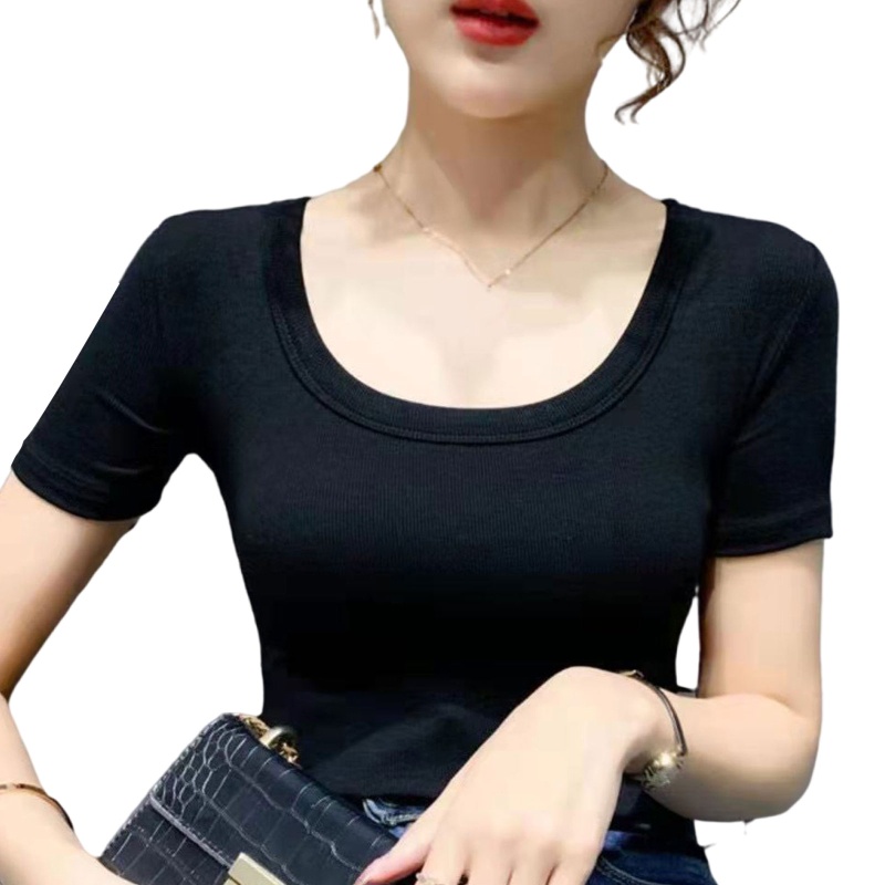 Áo Croptop Dệt Kim Tay Ngắn Màu Sắc Đơn Giản Thời Trang Mùa Hè Cho Nữ