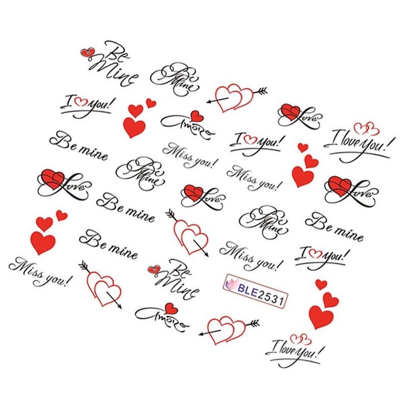 Sticker nước dán móng trái tim love tình yêu