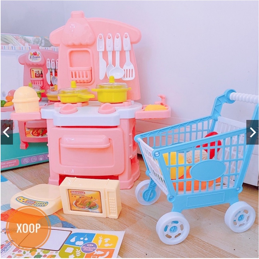 Bộ đồ chơi nhà bếp nấu ăn không kèm xe đẩy cho bé gái (màu hồng). Đồ chơi giáo dục cho bé