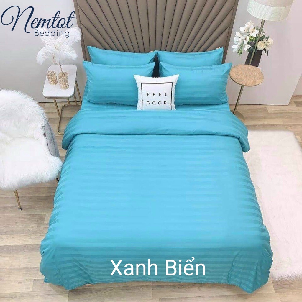 👑Ga (Drap) cotton lụa cao cấp cho nệm 1m6, 1m8. Ga bọc nệm vải cotton sọc 3F màu trơn, ga bo chun - Nemtot Bedding⭐