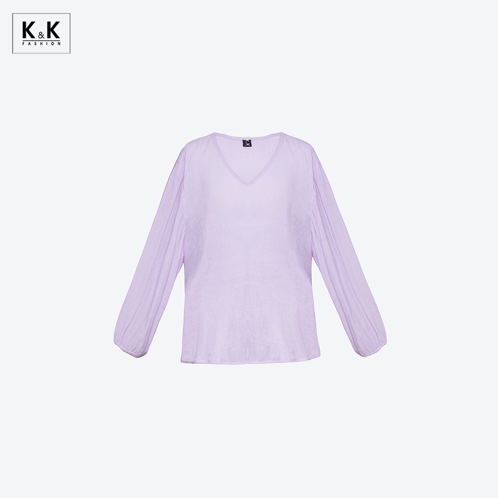 Áo Kiểu Cổ Tim K&amp;K Fashion ASM08-25 Tay Dài Chất Liệu Xốp Gân
