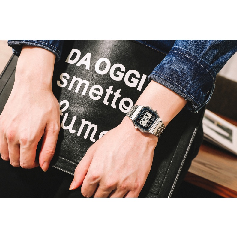 Đồng hồ Nam Casio A158WA-1D, đồng hồ chính hãng, (màu bạc mặt đen)