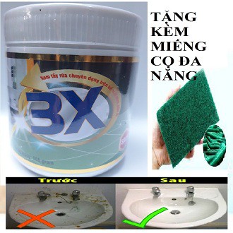 Kem tẩy 3X chuyên dụng tẩy gạch men gốm sứ, các vết bẩn lâu ngày trên bề mặt gạch, gốm sứ tặng kèm miếng cọ rửa đa năng