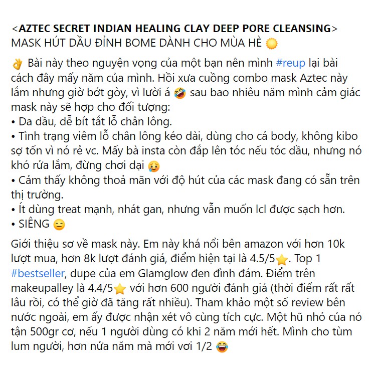 Mặt nạ đất sét Aztec Secret Indian Healing Clay