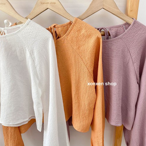 Áo kiểu, áo kiểu croptop dài tay vải voan Hàn QUốc, free size mã 57, hàng mới về 30/4/02021