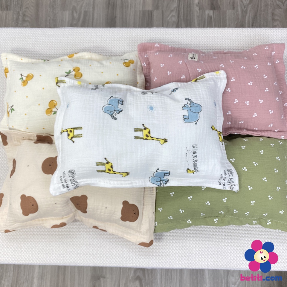 Gối Xô Sơ Sinh Cho Bé Ruột Bông Lông Vũ Muslin EMOM (KT 26 X 36CM) MẪU MỚI NHƯ VIDEO NHA CÁC MẸ