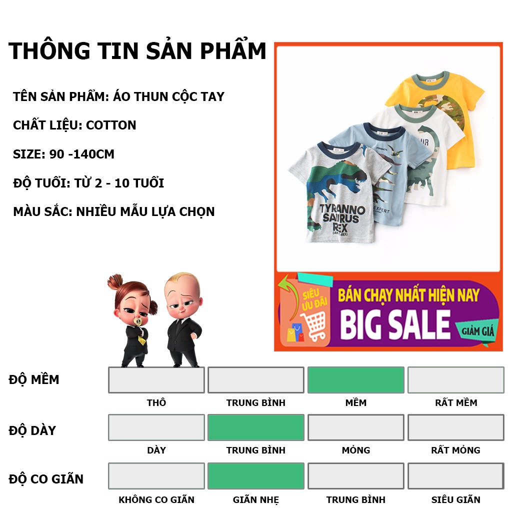 Áo thun bé trai cộc tay 27KIDS, áo phông cho bé vải Cotton thoáng mát hàng xuất Âu Mỹ