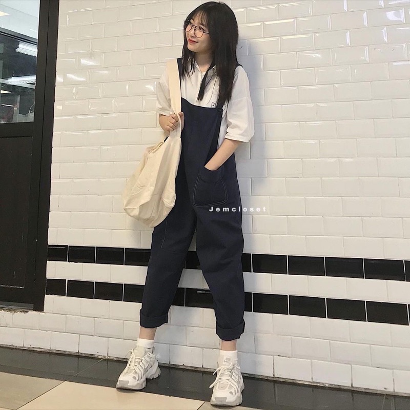 Quần Yếm Ống Rộng kaki chỉ nổi Thời Trang Hàn Quốc Dành Cho Nữ | BigBuy360 - bigbuy360.vn