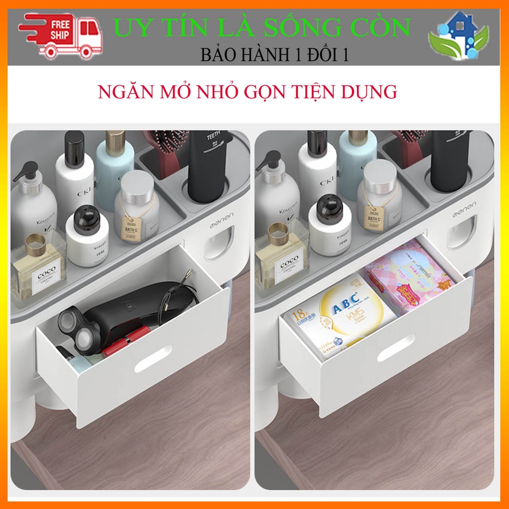 Bộ Nhả Kem Đánh Răng Tự Động, Kệ Để Đồ Phòng Tắm Đa Năng Cao Cấp ( Tặng Kèm Miếng Dán )