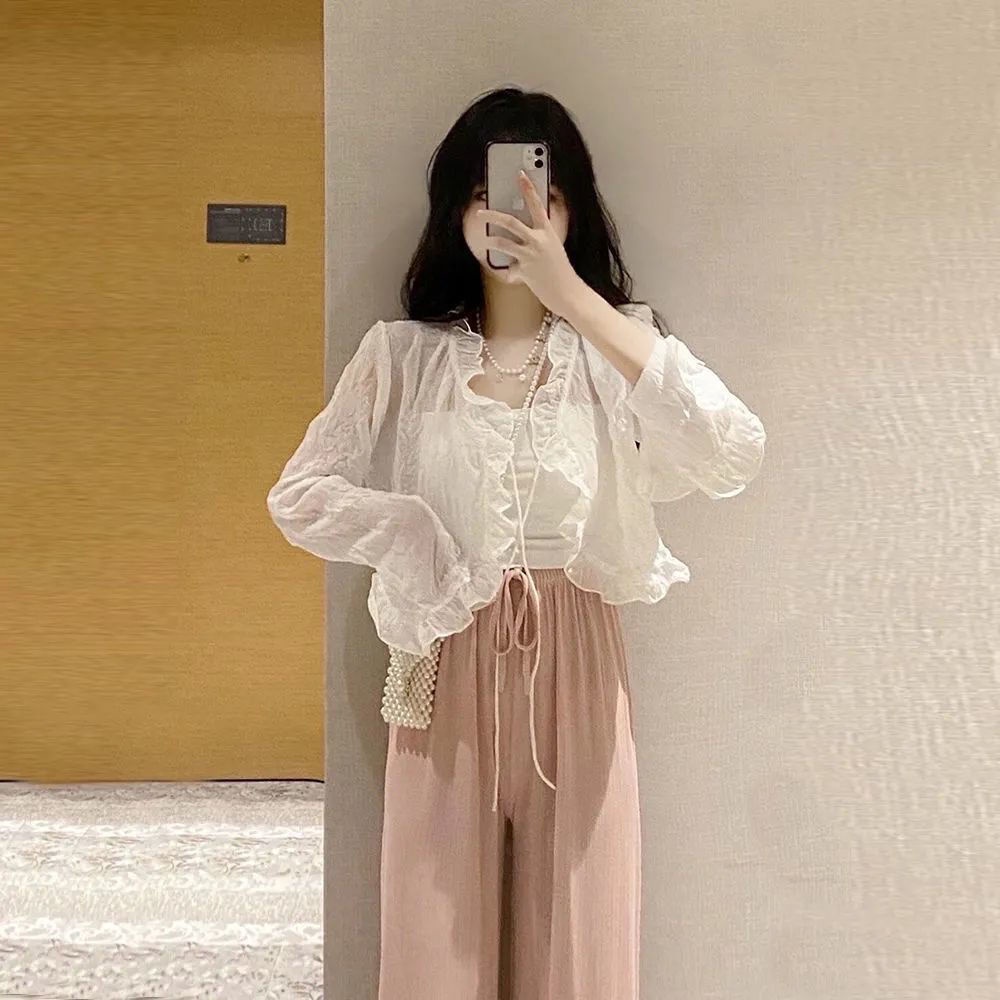 Áo Khoác Cardigan Chất Liệu Chiffon Mỏng Dáng Rộng Thời Trang Mùa Hè Theo Phong Cách Hàn Quốc Cho Nữ