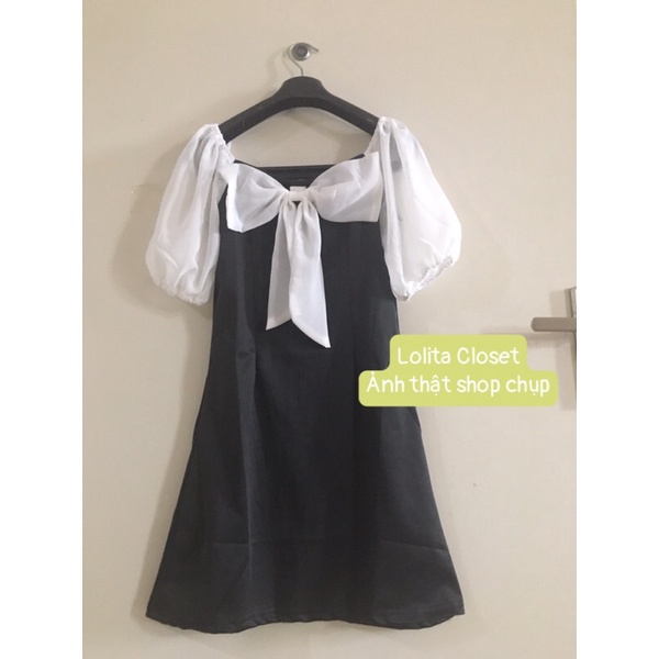 Váy Đầm Nơ Bản To Tay Trắng Xinh Xắn Chào Hè