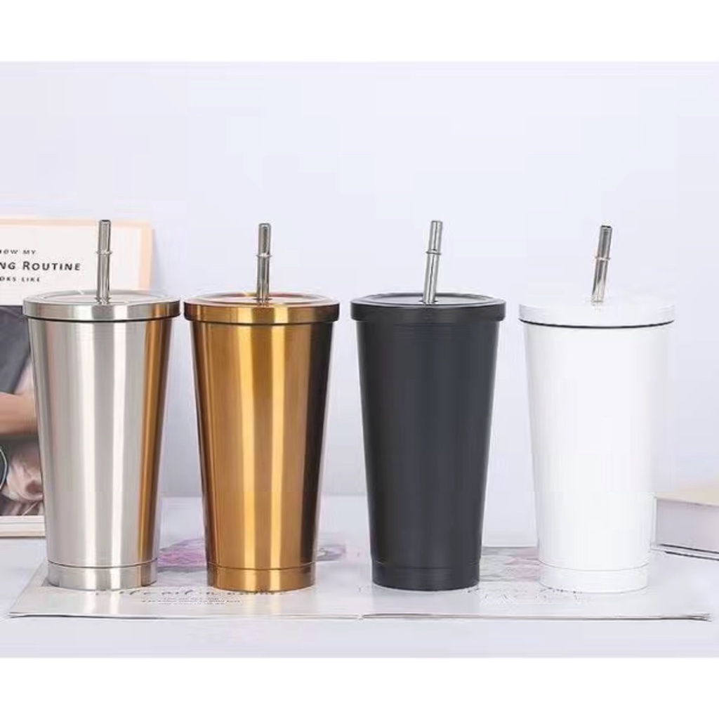 Ly giữ nhiệt kèm ống hút 550ml, inox 304, giữ nóng lạnh 10-12 tiếng