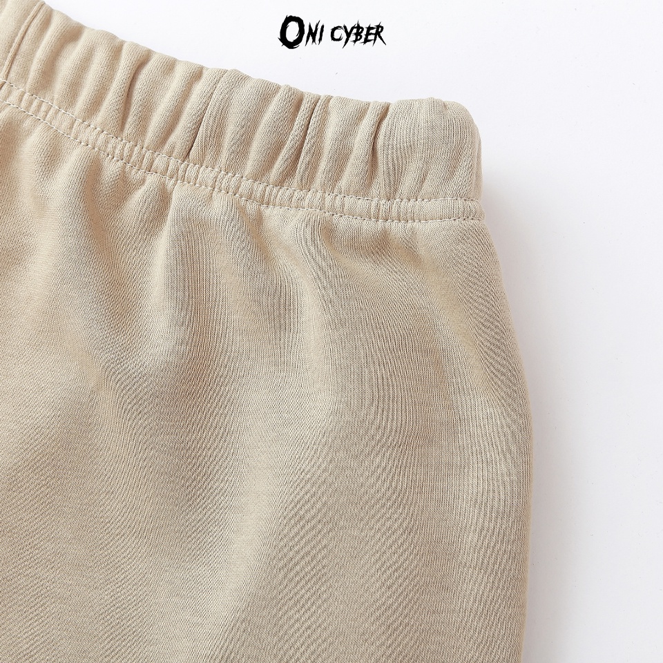 Quần đùi ống rộng hiphop ONI CYBER chất đẹp, quần short nỉ Unisex nam nữ bassic 2 màu đen và màu be in logo QONI03 | BigBuy360 - bigbuy360.vn