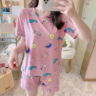 Áo Thun Nữ 🌸 Sét bộ cọc tay quần đùi icon dễ thương