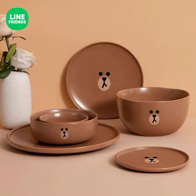 BỘ SƯU TẬP BÁT ĐĨA LINE FRIENDS MÀU NÂU GẤU BROWN (GẤU NÂU)