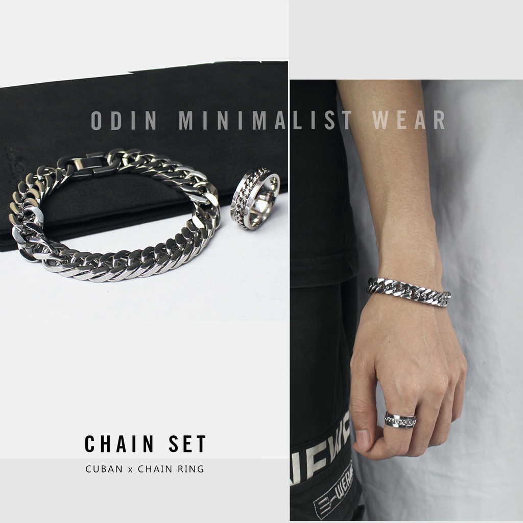 Vòng tay Chain Cuban 11mm - nhẫn Titan