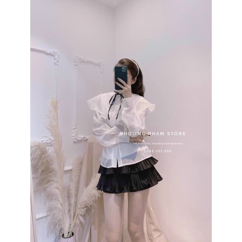 [Mã FAMAYWA giảm 10K đơn 50K] ÁO SƠ MI TƠ BÈO VAI THẮT NƠ TAY BỒNG | BigBuy360 - bigbuy360.vn