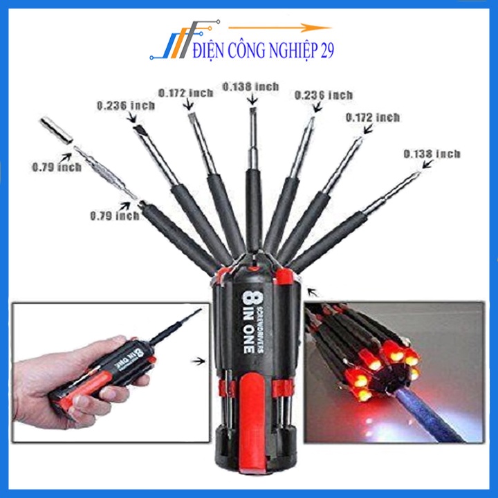 Bộ Tô Vít 8 Trong 1 Có Đèn Pin Chưa Bao Gồm Pin