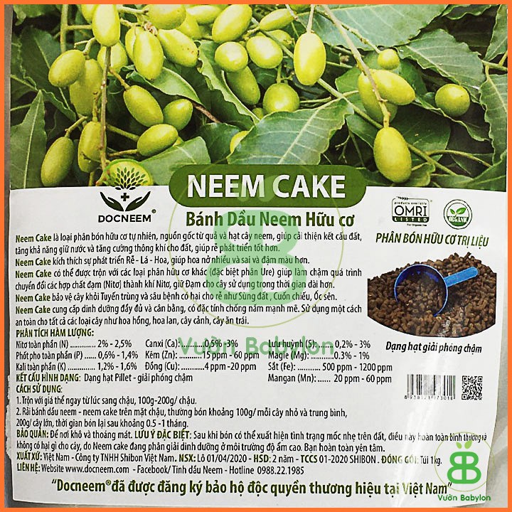 - Neem Cake - Bánh dầu Neem (Túi 1kg) trị sùng đất, cuốn chiếu, kích rễ mầm hoa cực tốt.