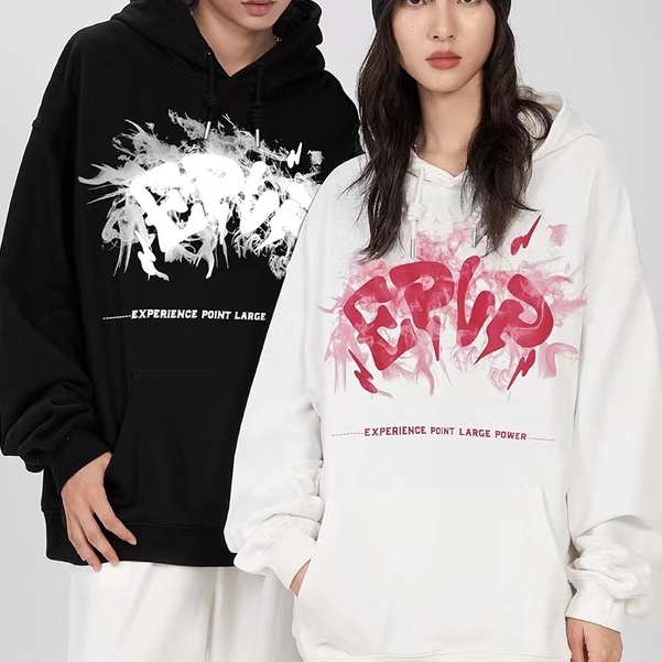 【ZHELIHANGFEI】Áo Hoodie Tay Dài Form Rộng Họa Tiết In Theo Phong Cách Preppy Dễ Phối Đồ