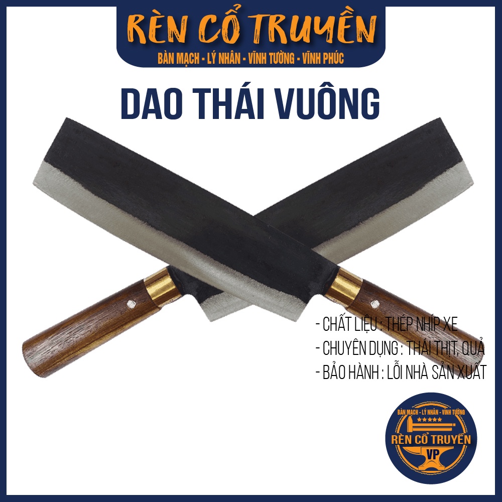 Dao Thái vuông nhíp xe ô tô - khâu Inox - cán gỗ chính hãng Lý Nhân