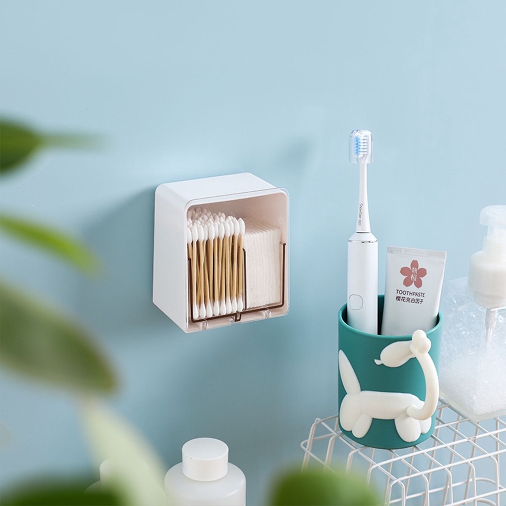 Hộp đựng tăm bông / mỹ phẩm gắn tường bằng acrylic trong suốt chống bụi có nắp đậy tiện lợi