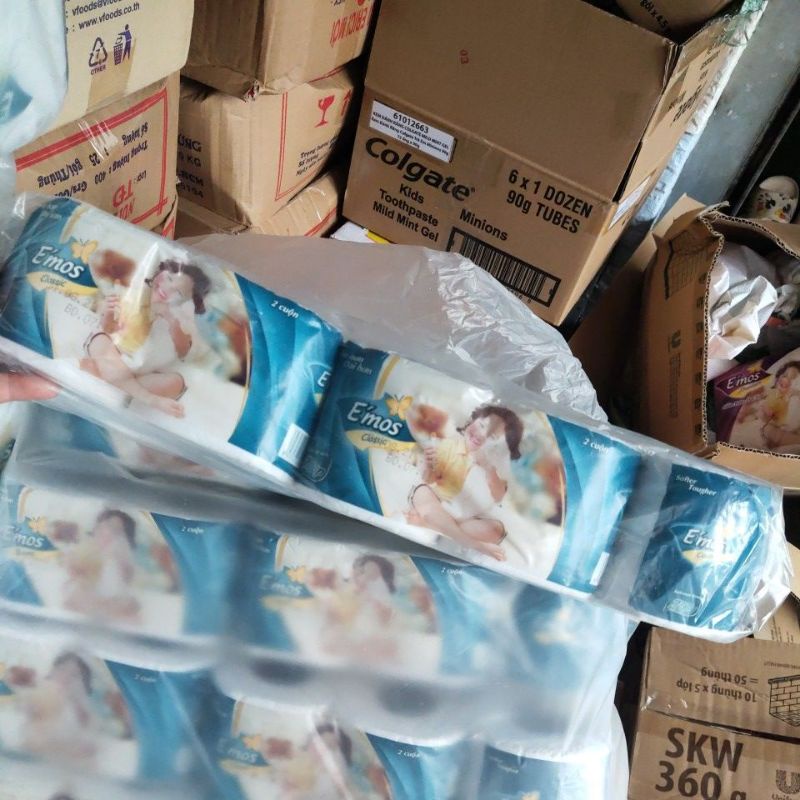 Giấy Vệ Sinh E'Mos Classic Xanh 2 Lớp (Lốc 10 Cuộn)