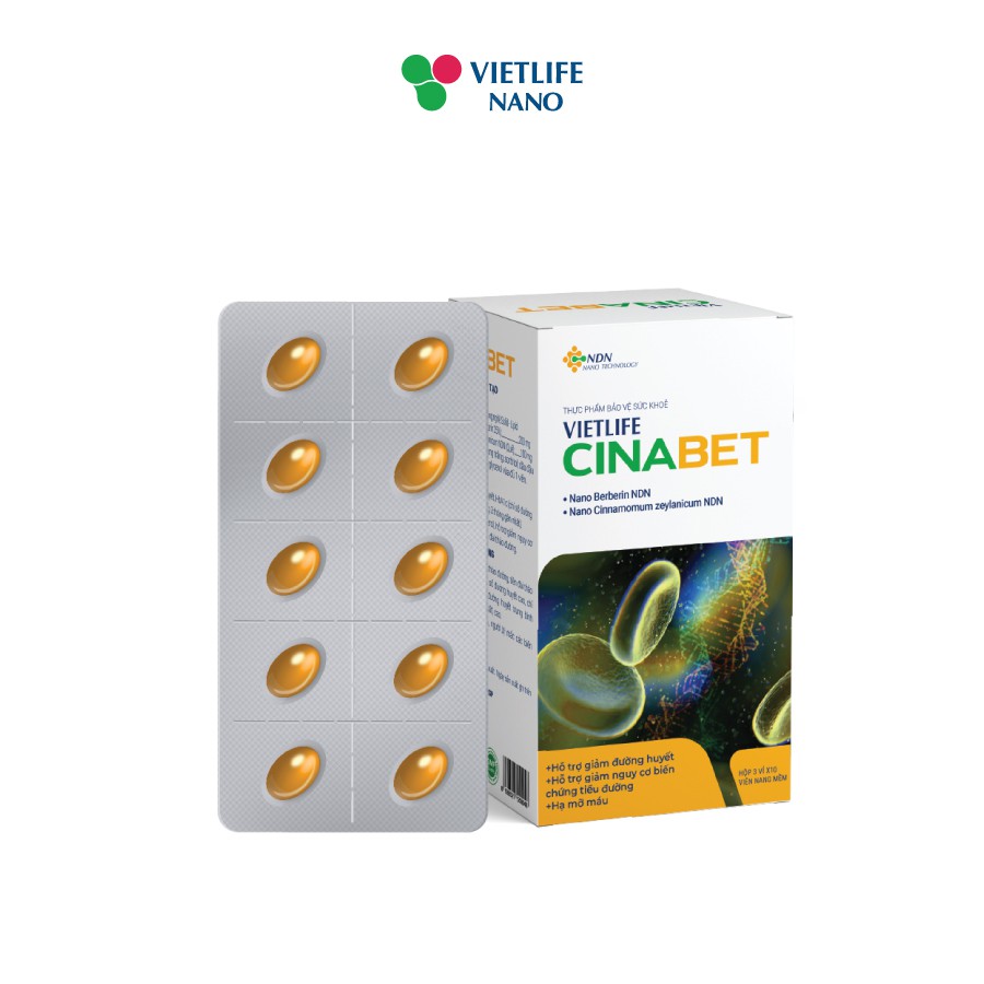 Vietlife Cinabet 30 viên - Bộ 5 hộp Đột phá nano dược liệu hỗ trợ giảm mỡ máu, đường huyết