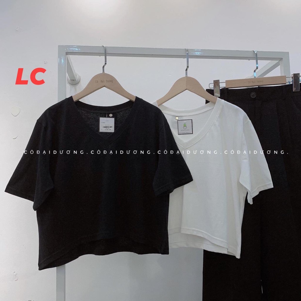 Áo Croptop Cổ Tim Basic  Nana's House - FREESHIP  Phông cộc tay dáng suông cổ V nữ 2 màu Ulzzang