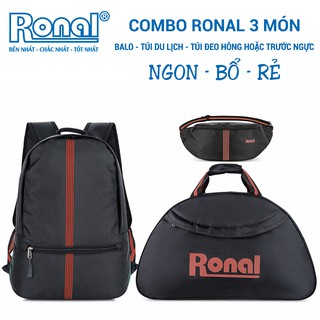 Combo Ronal 3 món đen cam: Balo + Túi xách + Túi đeo hông hoặc trước ngực