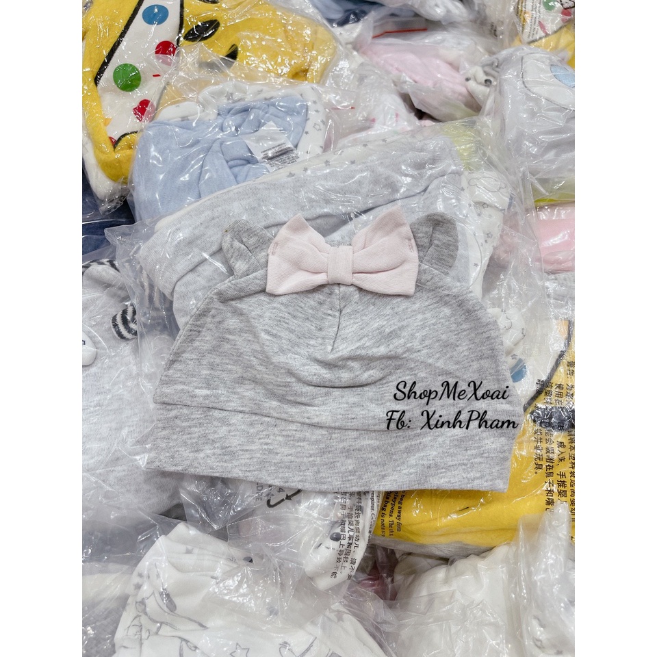 [size 0-3M] MŨ SƠ SINH COTTON XUẤT DƯ ĐÁNG YÊU CHO BÉ hiệu HM