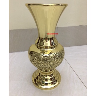 Lọ hoa hoạ tiết bông cúc cao 30cm bằng đồng cao cấp