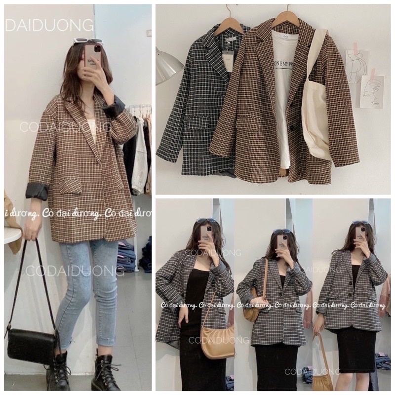 [SẴN] Áo Dạ Kẻ , Áo Khoác Dạ Blazer Hàn Quốc (HÌNH THẬT) Hàng QC loại 1