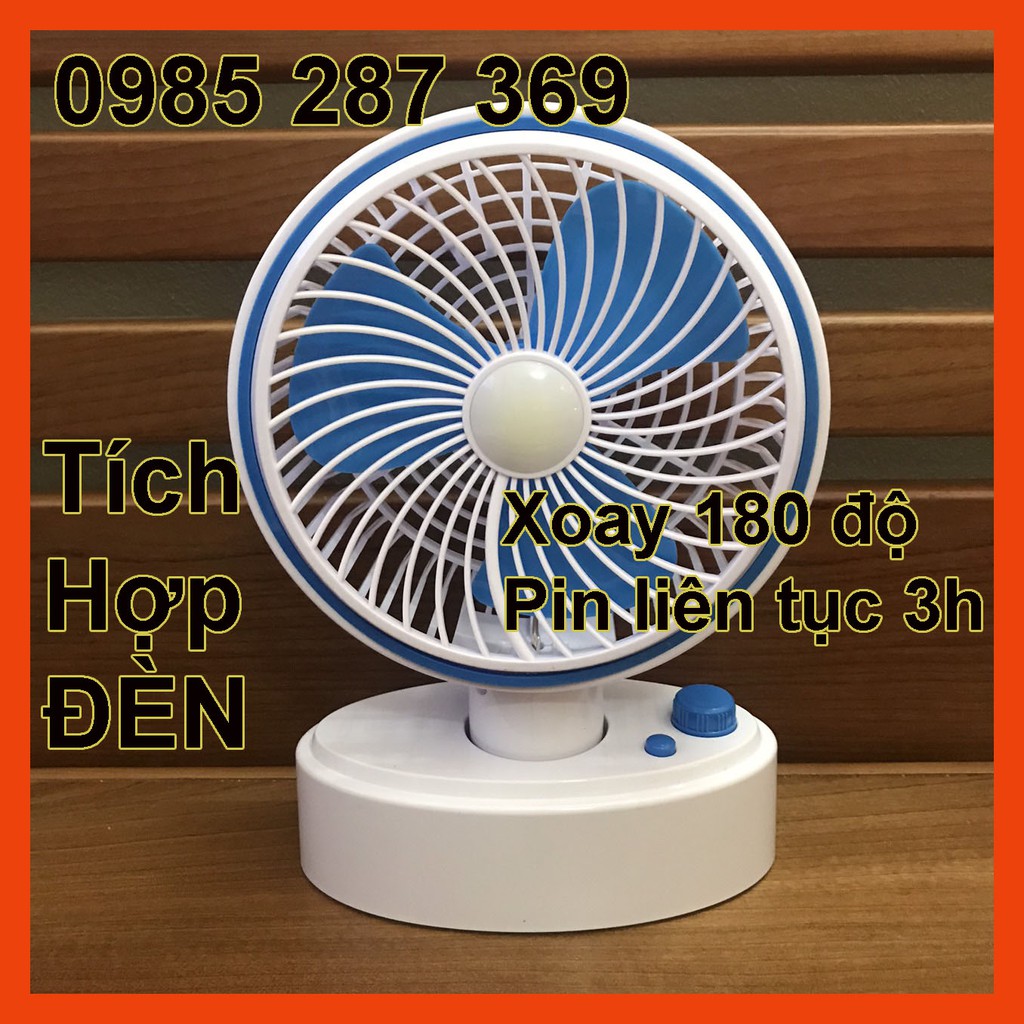 Quạt tích điện mini để bàn, Xoay 180 độ, sử dụng pin liên tục 3h. Tích hợp đèn LED 2 trong 1