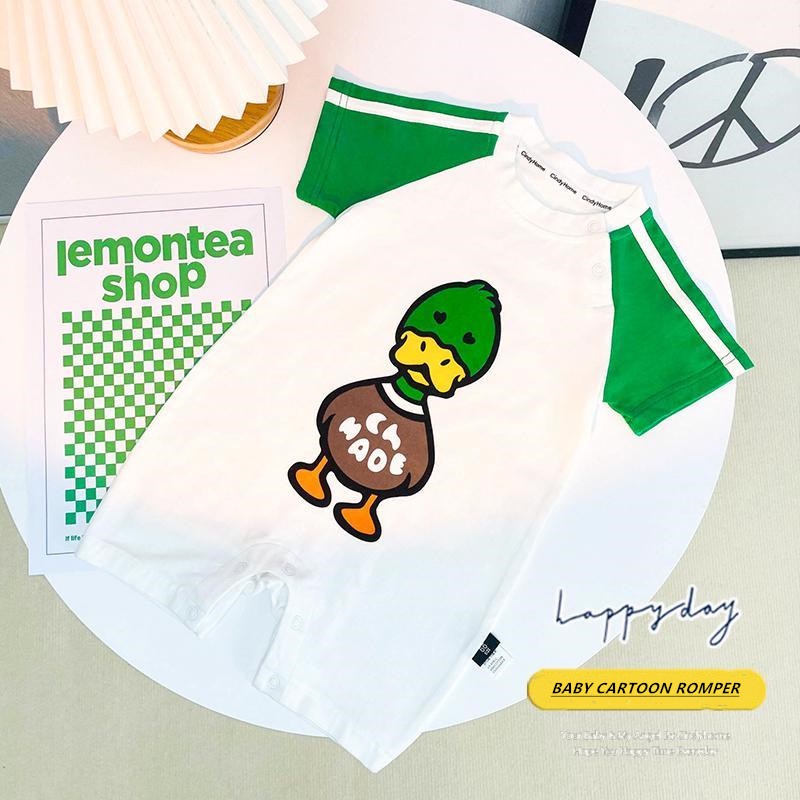 Bộ Áo Liền Quần Vải Cotton Tay Ngắn In Hoạt Hình Dành Cho Bé Sơ Sinh