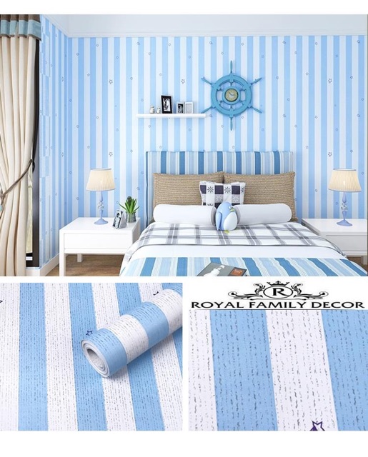 10m Giấy dán tường kẻ sọc sao xanh cực rẻ dán sáng phòng [FREE_SHIP 50k] khổ 45cm