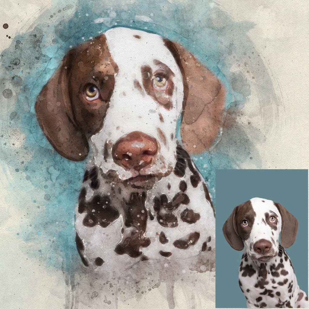 Tranh thú cưng kiểu màu nước in theo yêu cầu digital, vẽ tranh theo yêu cầu A3, A4, A5