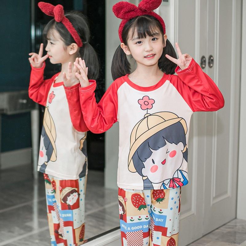 Bộ đồ ngủ tay dài in họa tiết hoạt hình dễ thương thời trang cho bé gái 2-7 tuổi