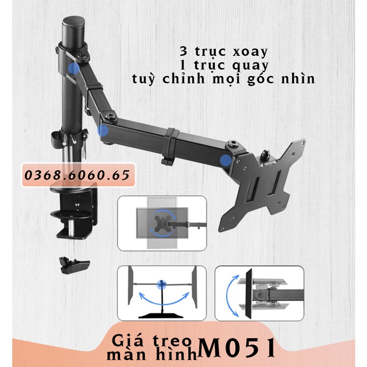 M051- Giá Đỡ Màn Hình/ Giá treo màn hình máy tính - Kẹp thành bàn [Màn hình 17 – 27”] [ Rẻ Hơn NB F80- H80]