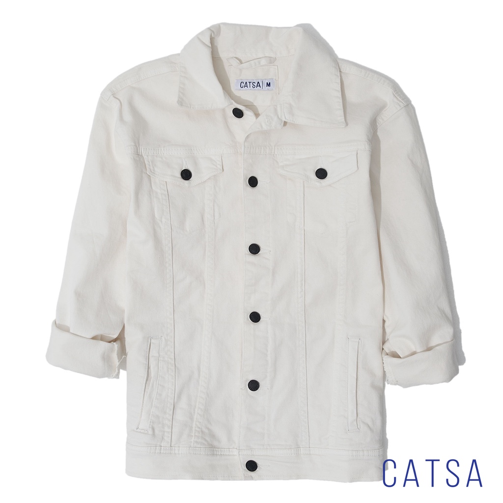 Áo khoác jeans CATSA trắng, đen, be mặc thoải mái, năng động AKJ035 - AKJ034 - AKJ033