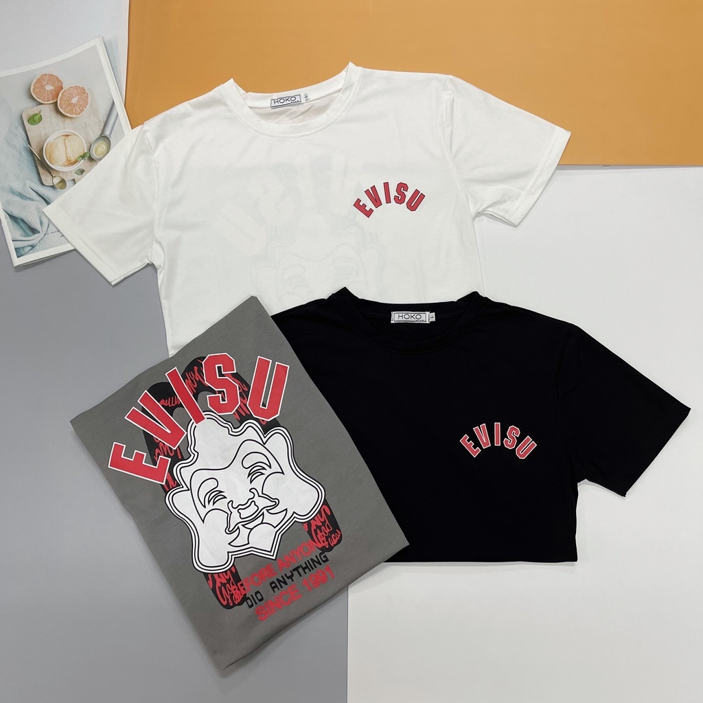 Áo Thun Cổ Tròn EVISU Vải Cotton Cao Cấp Hình In Sắc Nét Phong Cách Thể Thao Sang Trọng Cá Tính